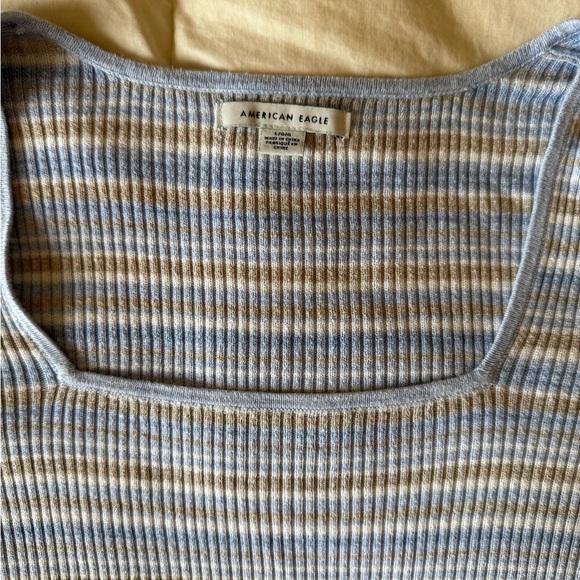 American Eagle Outfitters Blue and Tan Ribbed Top square neck - Picture 2 of 6